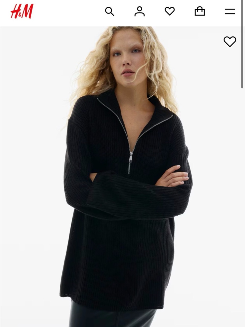 H&M Black Ribbed Half-Zip Pullover